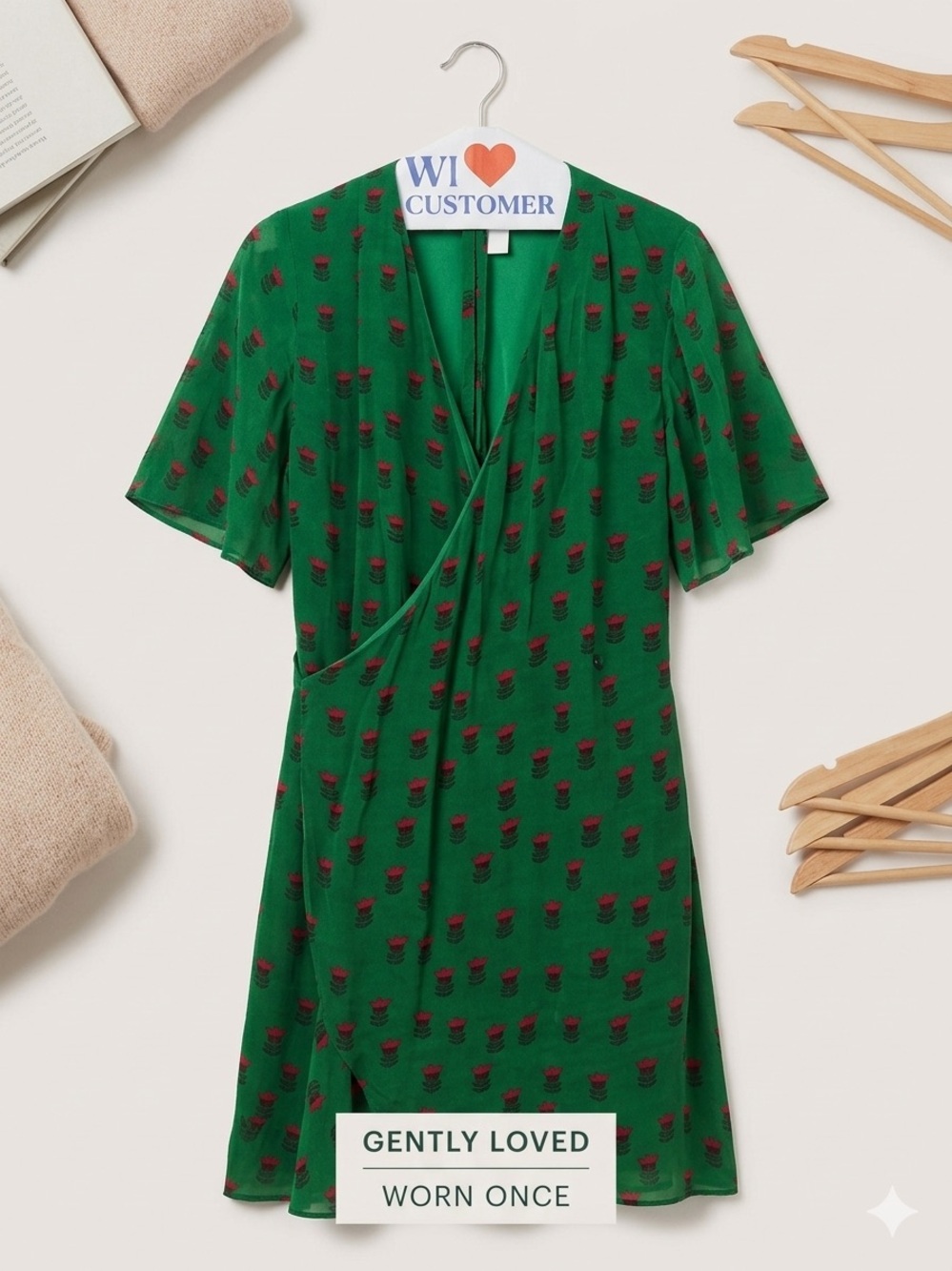 Masaba Gupta Green Mini Dress with Red Floral Motif